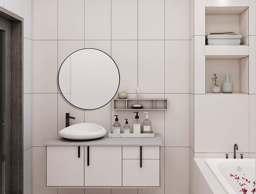 Wall Mirror Black Round Metal Stainless Steel Circle Frame