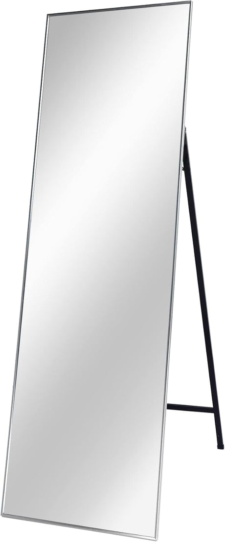 65 Inch Silver Full Length Mirror - Rectangular Standing Mirror with Aluminum Alloy Frame