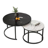 Round Coffee Table Set of 2 with Wood Top for Living Room, Modern Nesting Center