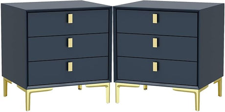 Modern Nightstand Set of 2, End Table Bedside Table with Gold Metal Legs, Gold Metal