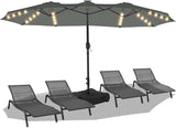 15FT Solar LED Patio Umbrella with Base,Outdoor Double-Sided Umbrella with Crank Handle,