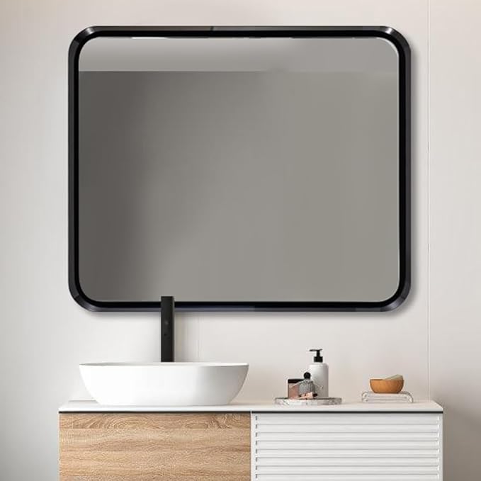 Silver Metal Bathroom Mirror, 24x40 Inch Rectangular Bathroom Sink Mirror,