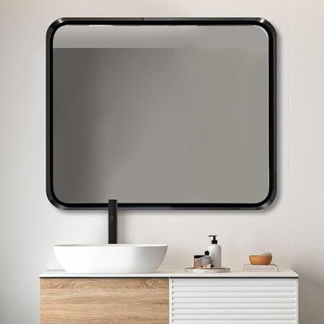 Silver Metal Bathroom Mirror, 24x40 Inch Rectangular Bathroom Sink Mirror,