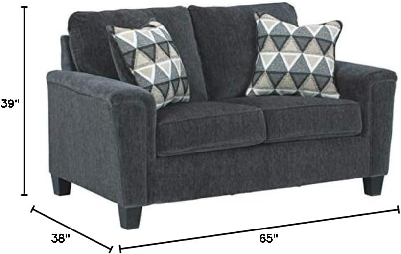 Abinger Chenille Contemporary Loveseat with 2 Accent Pillows, Dark Gray