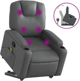 Power Lift Massage Recliner Chair - Manual Reclining, Vibrating Massage, Cup Holders, Faux Leather, Electric Stand-Up Aid, Gray