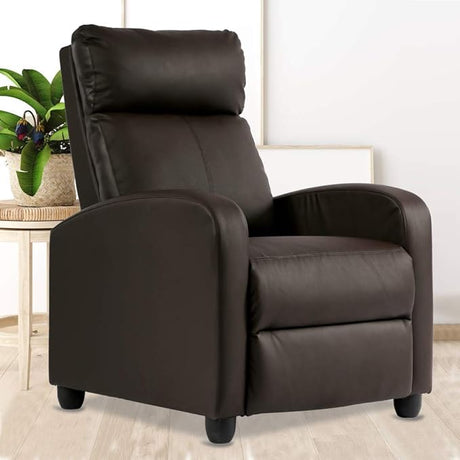 Chair for Living Room Padded Wide Seat Sofa PU Leather Reclining Chair with Footrest & Backrest, Wingback Heavy Duty Modern Single Sofa Home Theater Seating Easy Lounge, Black