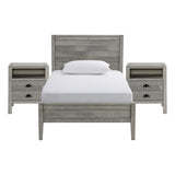 Windsor 3-Piece Set with Panel Twin Bed and 2 Nightstands, Driftwood Gray