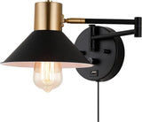 Plug-in Wall Sconce Swing Arm 1-Light Wall Mount Lamp with USB Charging Port Wall