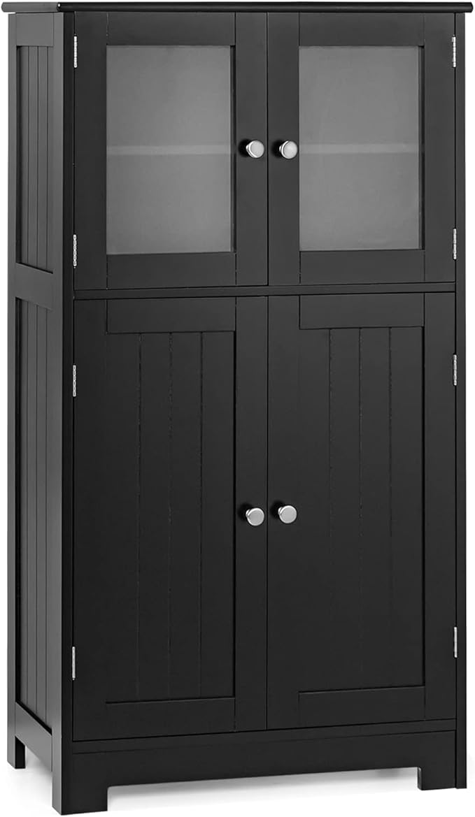 Storage Cabinet with Doors - Bathroom Floor Cabinet, Freestanding Tall Cabinet w/ 2