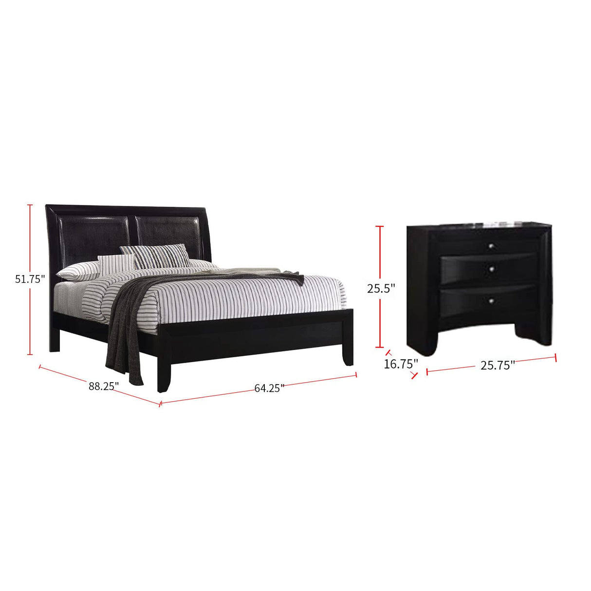 Briana Queen Bed 5-Piece Set, Black