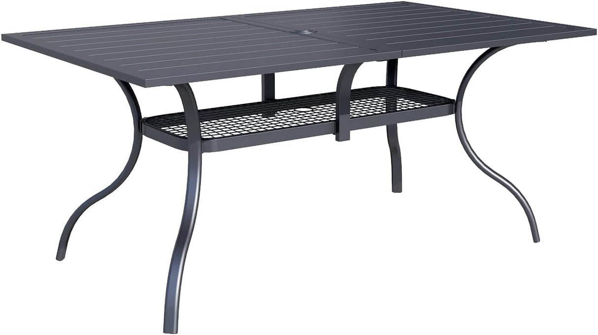 Patio Dining Table, 60" x 37" Rectangle Metal Steel Slat Table