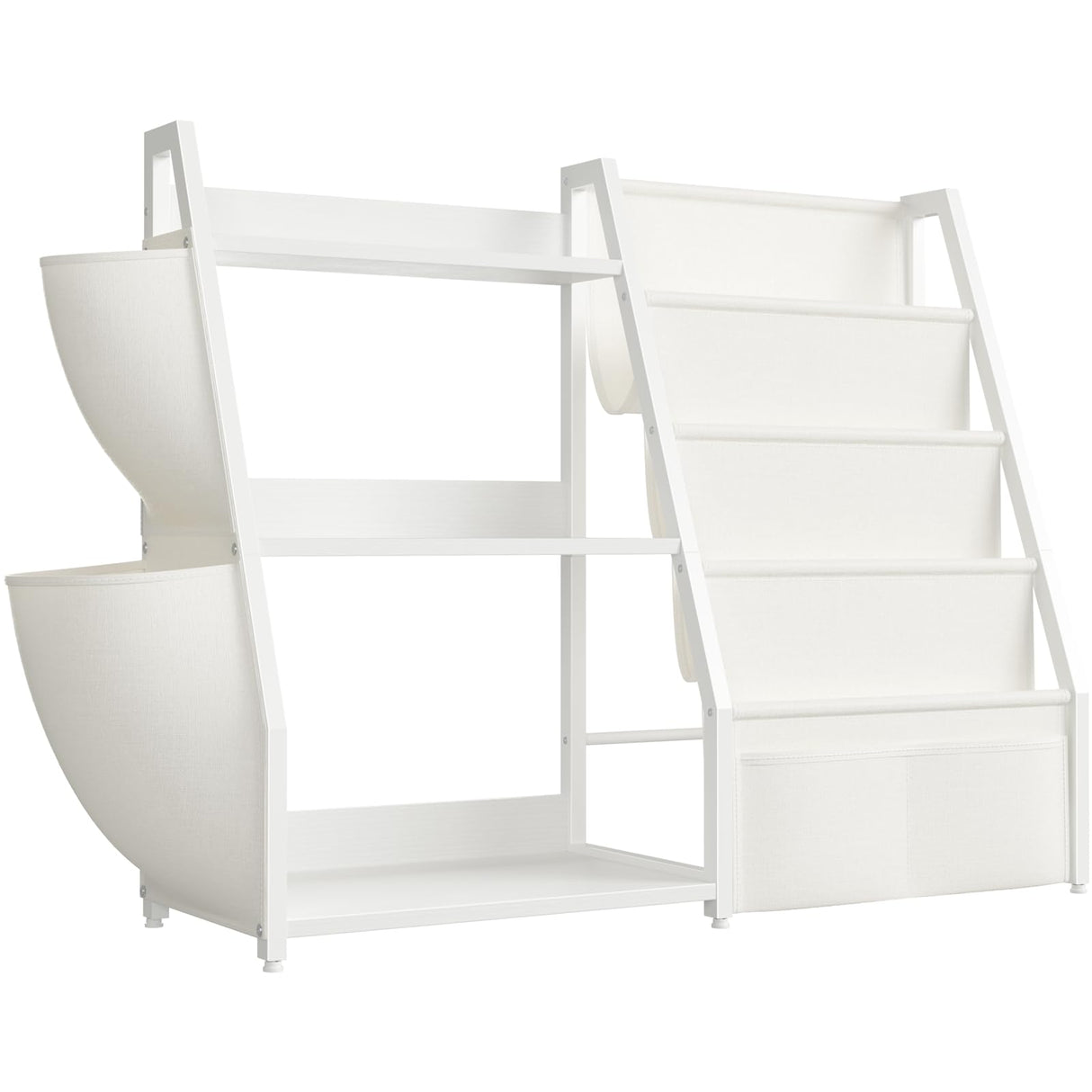 White Kids Bookshelf and Toy Storage - Toy Organizer with Book Shelf 3 Tier Floor Small