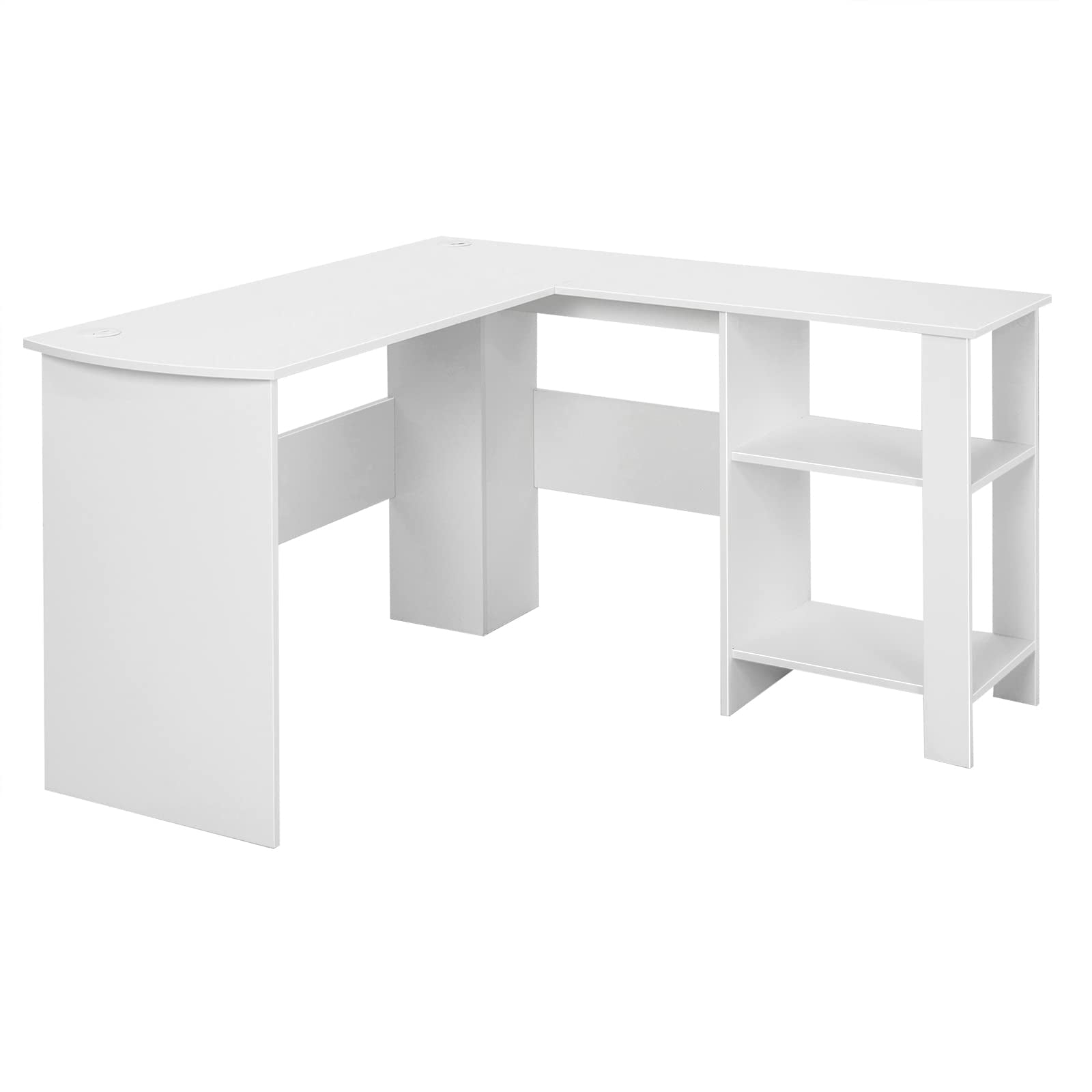 White L Shaped Desk with Storage Shelves, Wooden Corner Computer Desk