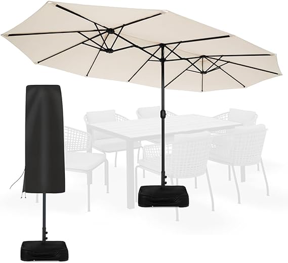 Olefin 5-Year-Non-Fading 15 ft Patio Umbrella with Sand Bag Base and Cover
