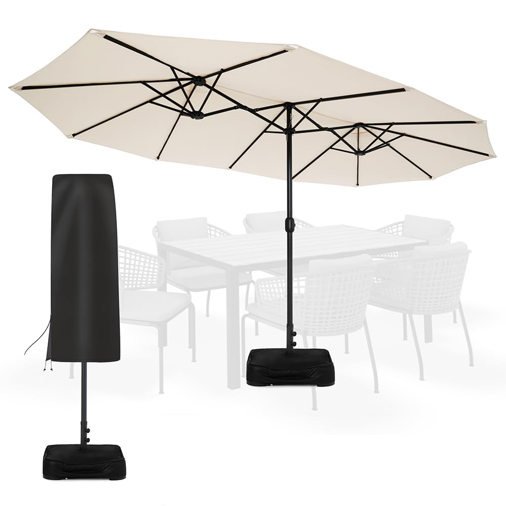 Olefin 5-Year-Non-Fading 15 ft Patio Umbrella with Sand Bag Base and Cover