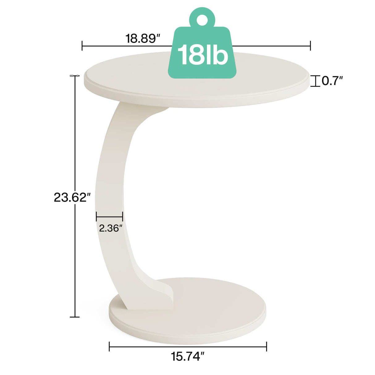 Round End Table, Wood C-Shaped Side Table, Small Couch Side Table