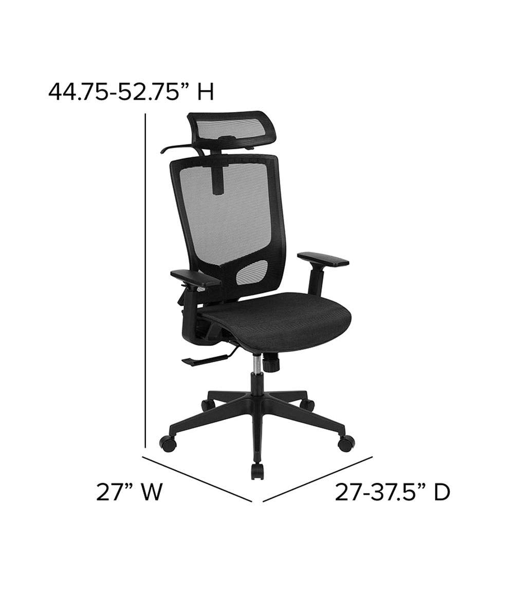 Ergonomic Mesh Office Chair with Synchro-Tilt, Pivot Adjustable Headrest, Lumbar