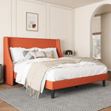 Upholstered Bed Frame Queen Size with Streamlined Wingback Headboard,