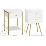 Nightstand with Charging Station and Modern Side Table with 2 Drawers Bundle, Side