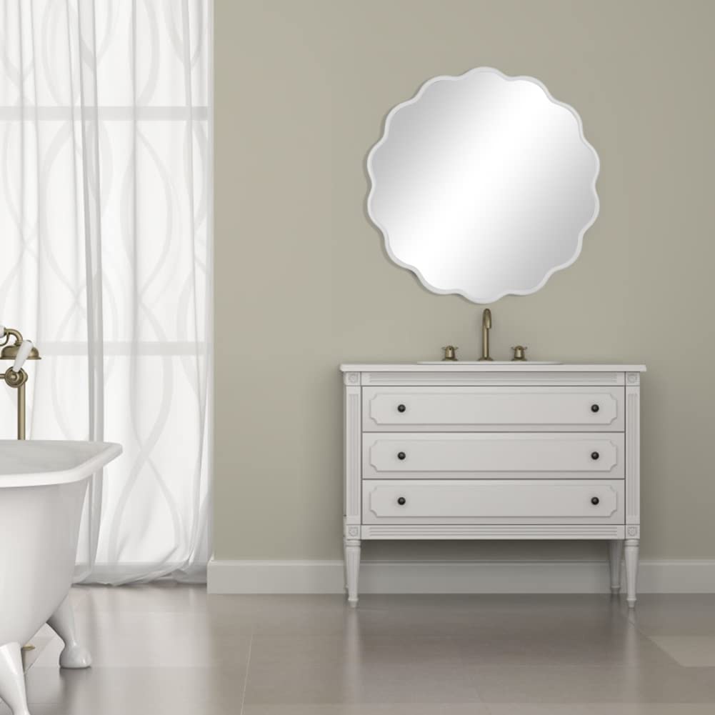 22 Inch White Round Wavy Mirror