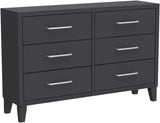 Bedroom-Six Drawer-Modern Design-Easy Assembly, Black Dresser, 55x35x16 inches