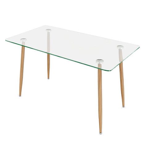 Glass Dining Table, Modern Rectangular Table with Tempered Glass Tabletop & Black