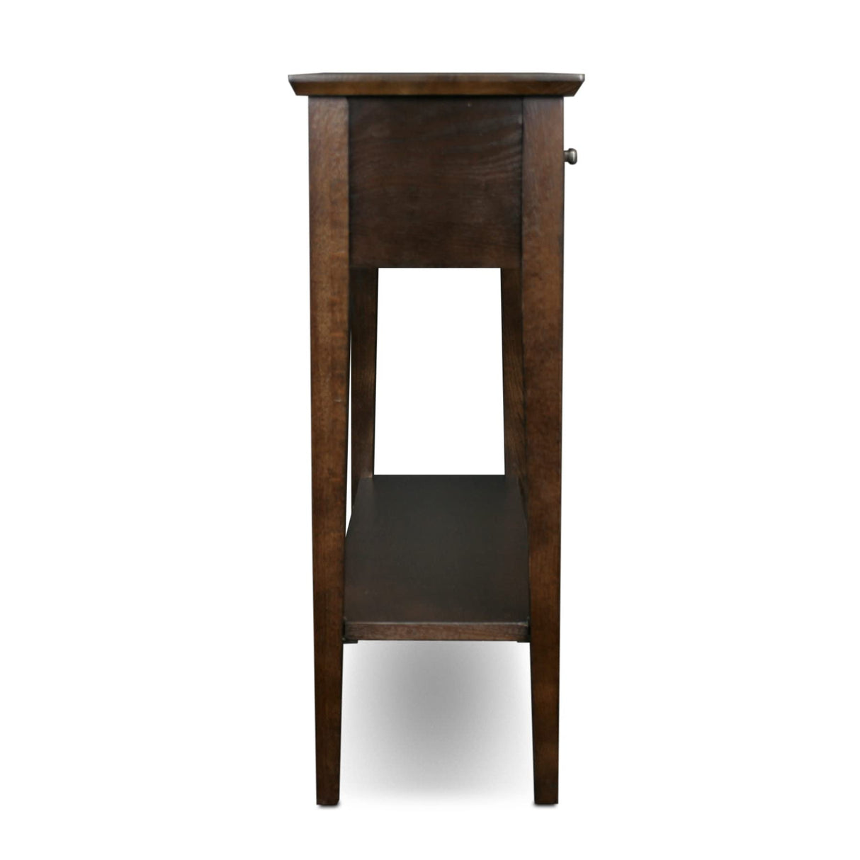10075-CH Two Drawer Sofa Table Hall Console with Shelf, Chocolate Oak, 11 in x 30