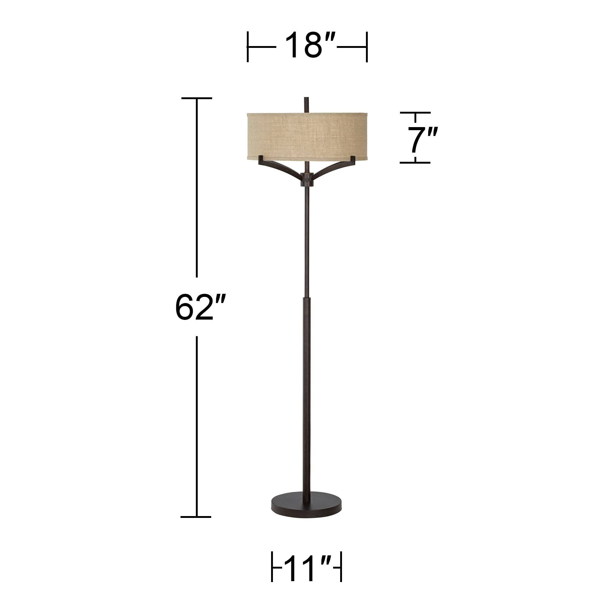 Tremont Mid Century Floor Lamp 62" Tall Bronze Metal with Tan Burlap Drum Shade
