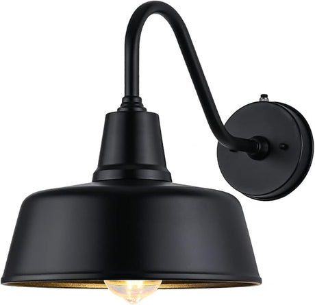 Outdoor Gooseneck Barn Light Fixture with a 15 inch Long Extended Arm - Dusk to Dawn Porch Light