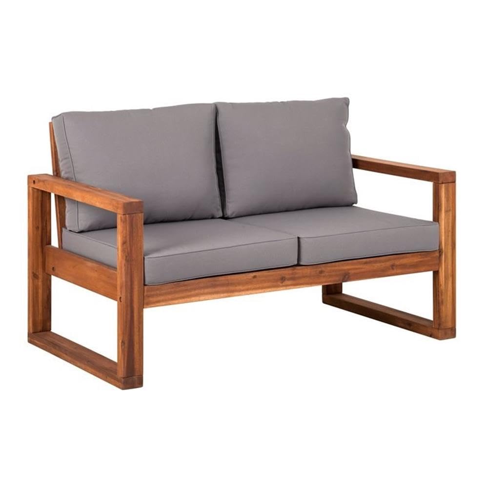 Open Side Patio Loveseat with Gray Cushions in Brown