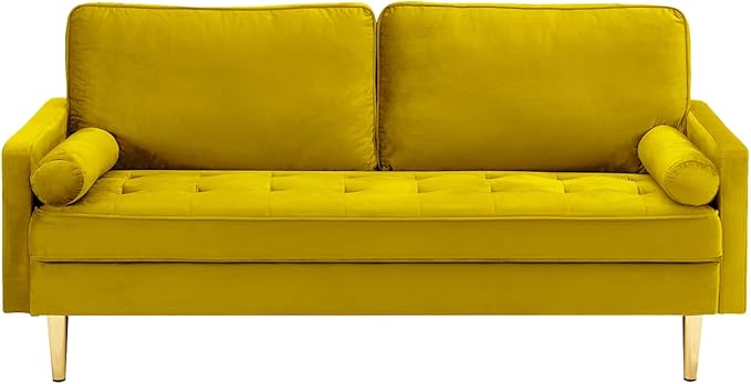 67'' Velvet Sofa Bed, Modern Loveseat with Gold Metal Legs and 2 Bolster Pillows