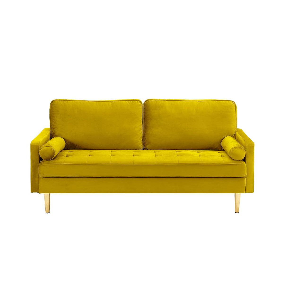 67'' Velvet Sofa Bed, Modern Loveseat with Gold Metal Legs and 2 Bolster Pillows
