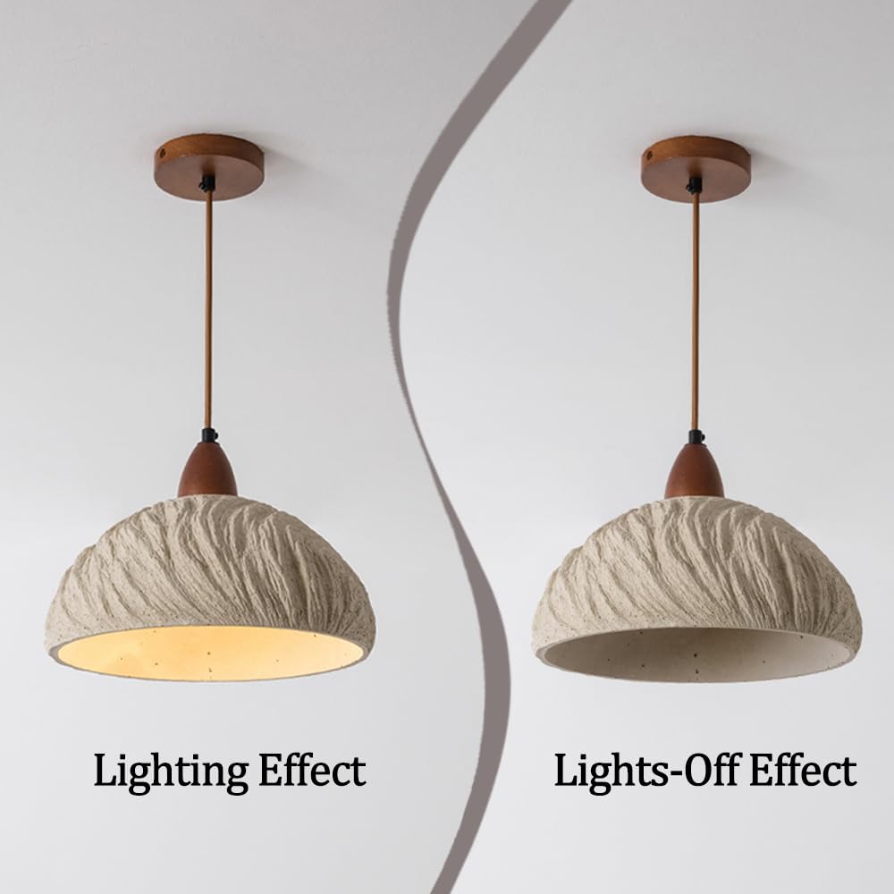 Wabi Sabi Concrete Pendant Light 10.8" Grey Textured Lampshade