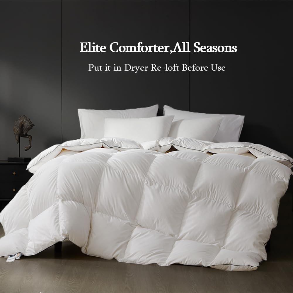 Queen Size Down Comforter - Medium Weight All-Season Duvet Insert