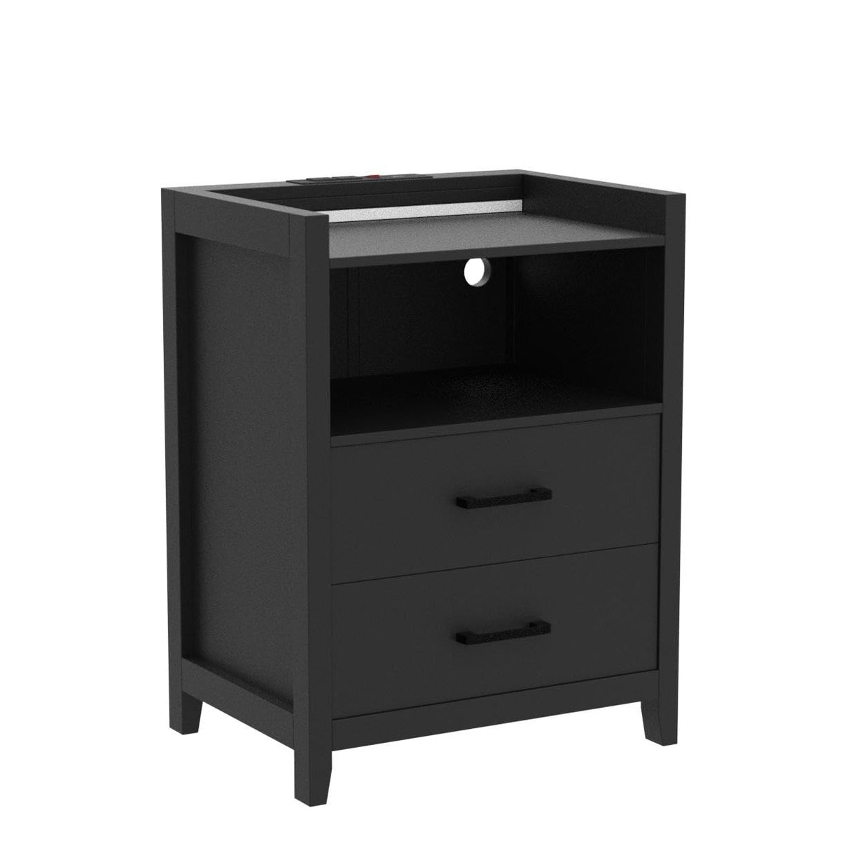 LED Nightstands Set of 2, Black Night Stand with Charging Station and 2 Drawers