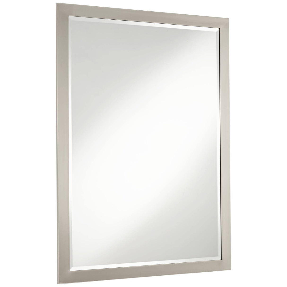 Metzeo Rectangular Vanity Decorative Wall Mirror Modern Sleek Brushed Nickel Metal