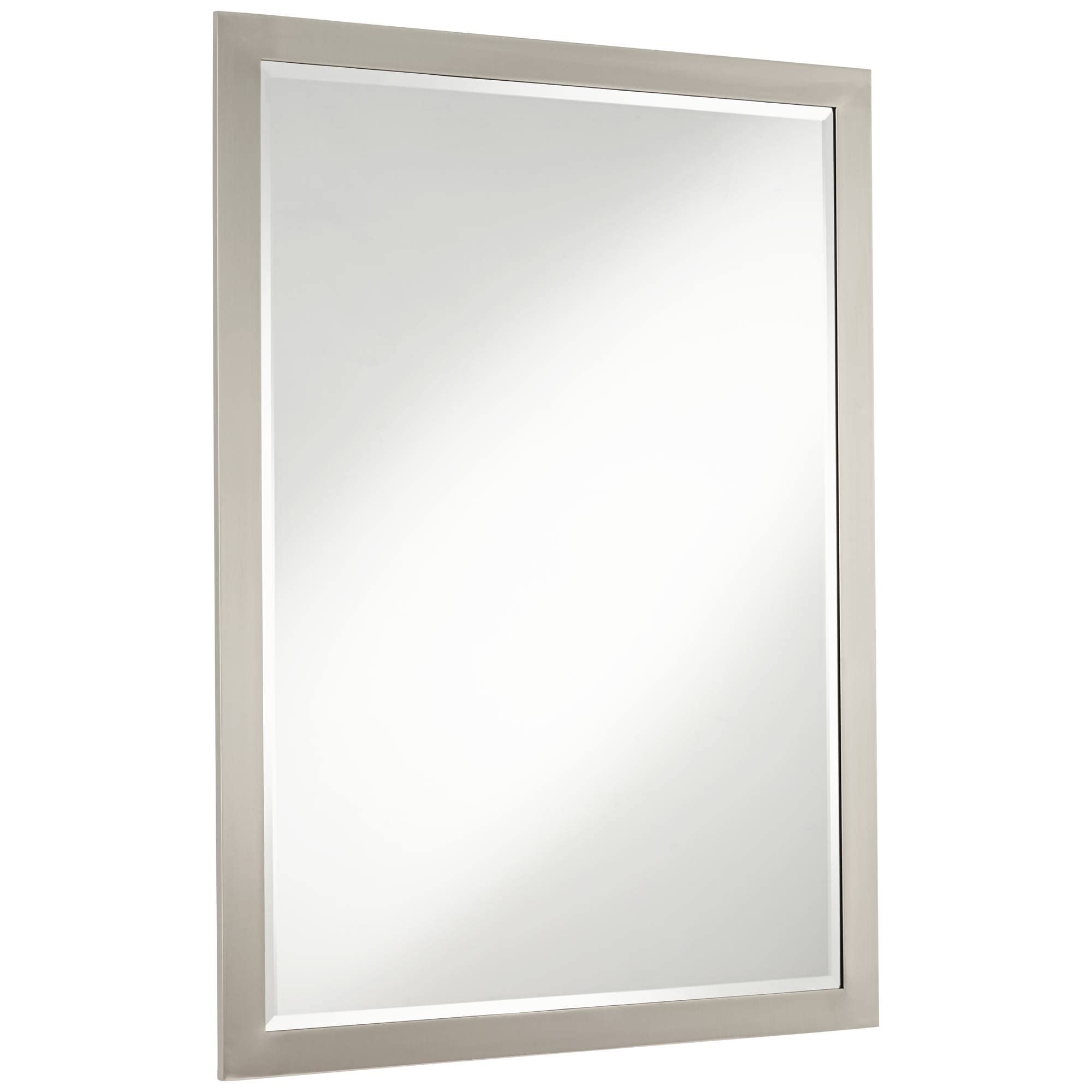 Vanity Decorative Wall Mirror Modern Sleek Brushed Nickel Metal