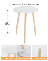 Round Side Table, White Nightstand Coffee End Table for Living Room, Bedroom