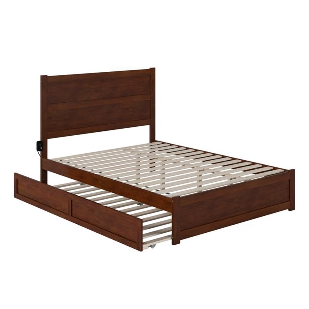 Queen Bed with Footboard and Twin XL Trundle in Walnut