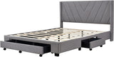 ,Linen Upholstered Platform Bedframe with 3 Drawers & Wing Shaped Headboard,Queen