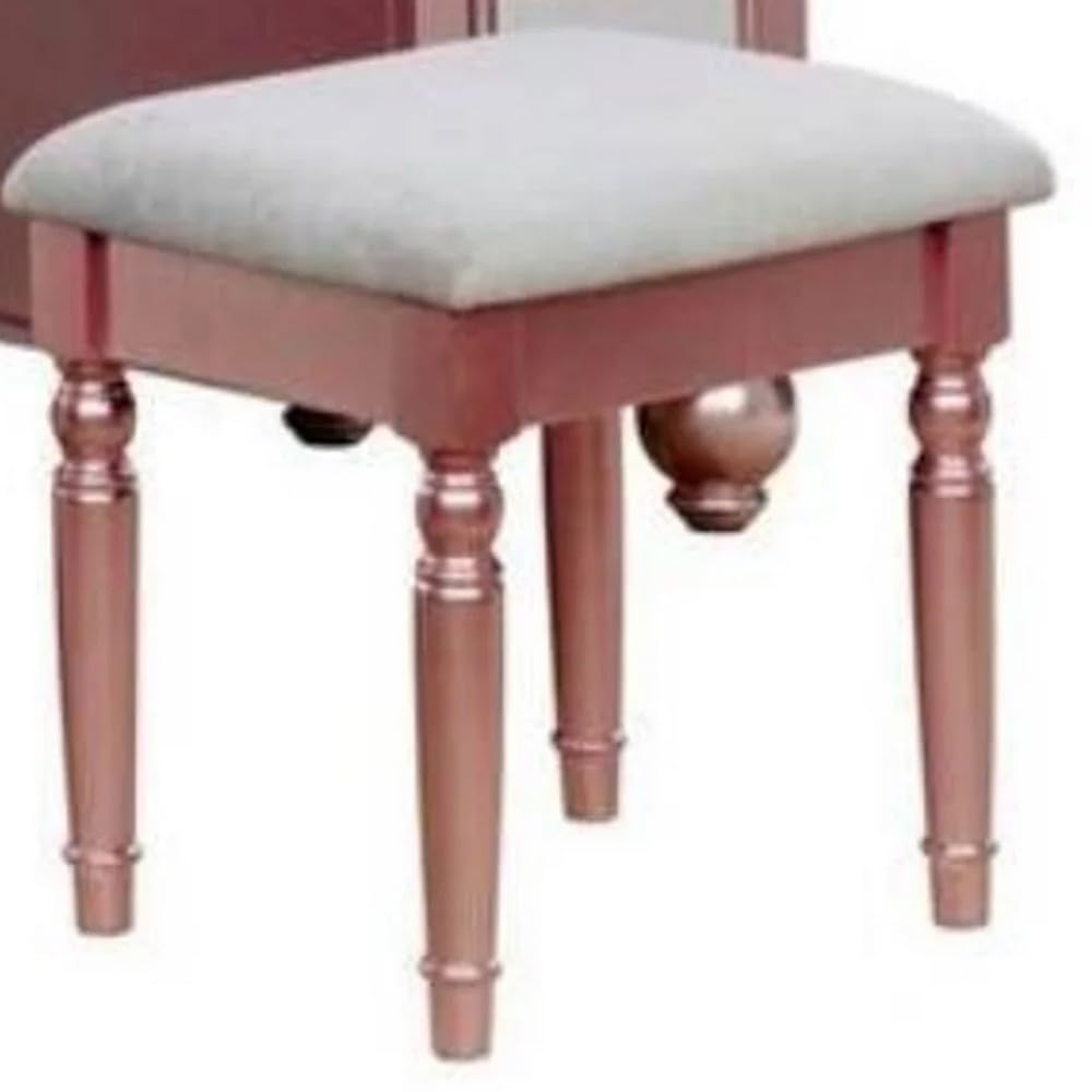 60 Inch Vanity Desk with Stool, Drawers, 3 Panel Mirror, Wood, Pink, Rose Gold and Gray