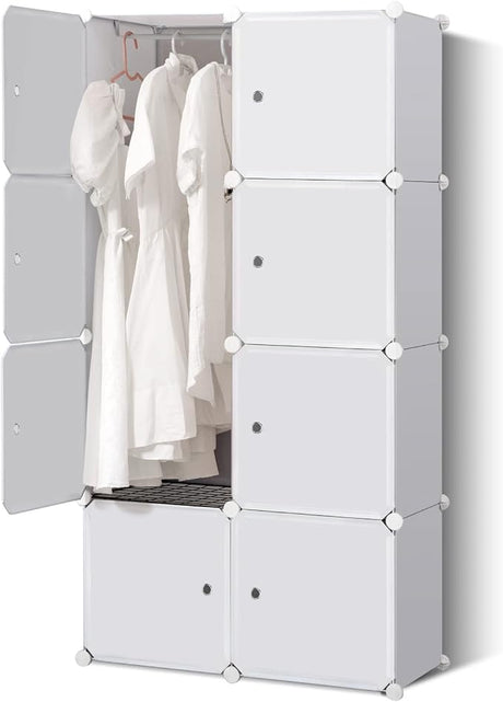 Portable Wardrobe Closet for Hanging Clothes, Bedroom Armoire with Doors