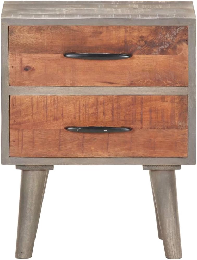 Solid Wood Bedside Cabinet - Rustic Gray Nightstand for Small Bedroom