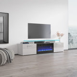 Rova BL-EF Fireplace TV Stand for TVs up to 85", Modern High Gloss 75" Entertainment