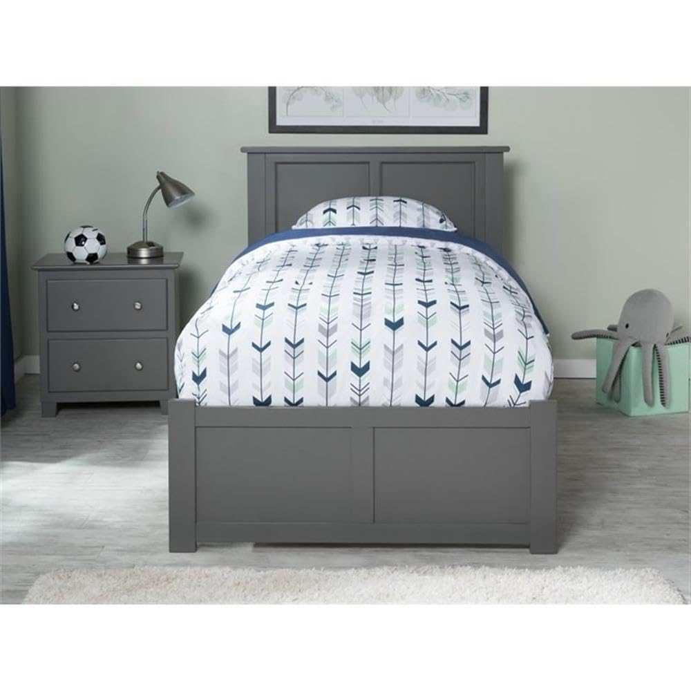 Wood Twin XL Platform Panel Bed with Trundle in Gray