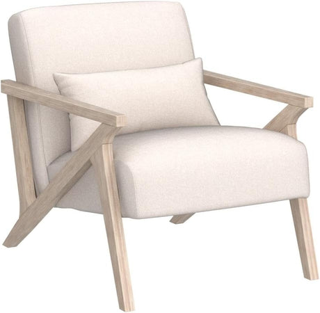 Modern Chair with Wood Frame, Upholstered Armchair with Waist Cushion, Accent Chair for Living Room Bedroom Apartment, Easy Assembly, Beige