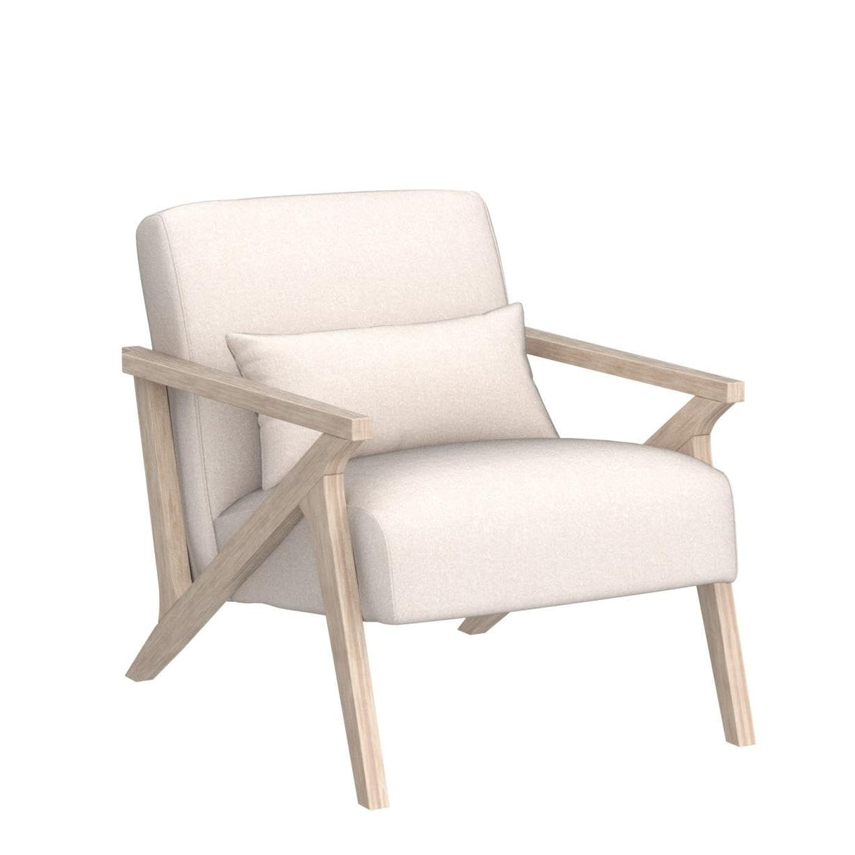 Modern Chair with Wood Frame, Upholstered Armchair with Waist Cushion, Accent Chair for Living Room Bedroom Apartment, Easy Assembly, Beige