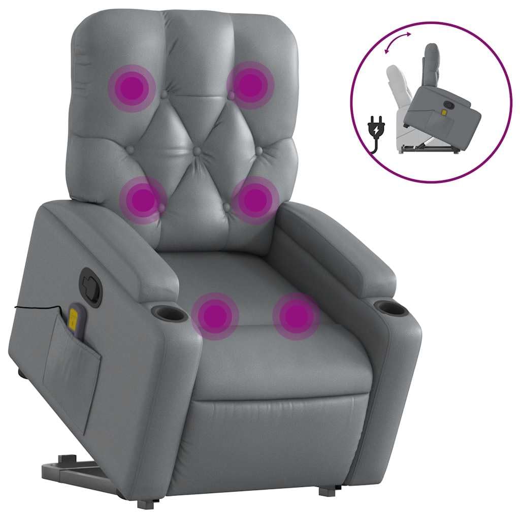 Gray Faux Leather Power Lift Massage Recliner - Electric Stand-Up Assist, Manual Tilt,