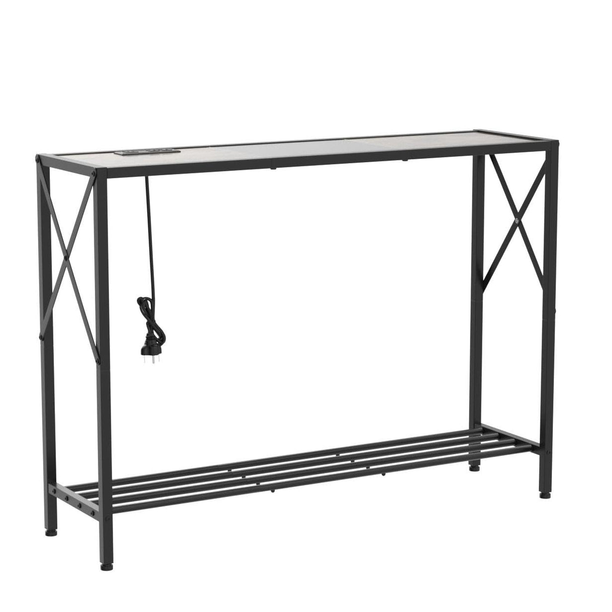 Console Table with Charging Station, 41.8" Entryway Table with Shelves, 2-Tier Narrow Sofa Table, Long Behind Couch Table,