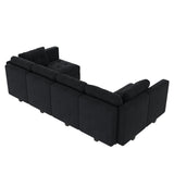 Modular Sectional Sofa Velvet U Shaped Couch with Double Chaises 6 Seater Sectional Sofa with Storage, Black